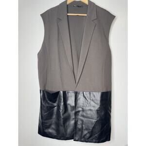 Lafayette 148 New York Milano Vest Womens XL Gray Open Front Pockets Leather